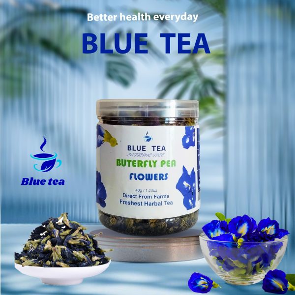 Blue Tea-Grade A Butterfly Pea Flower Tea, 100% Natural organic Tea 40Gm. (150 Cup Tea)
